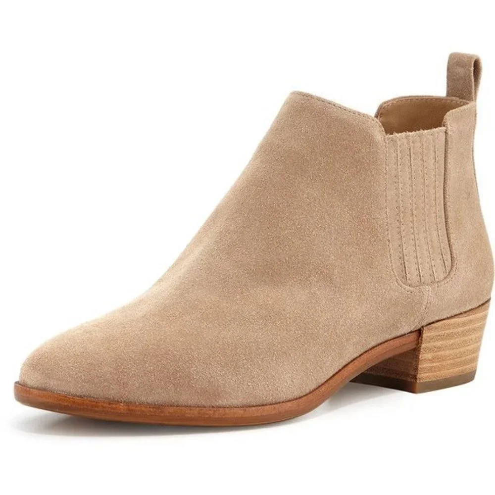 Michael Kors Shaw Suede Ankle Boots tan khaki taupe leather low block heel 7